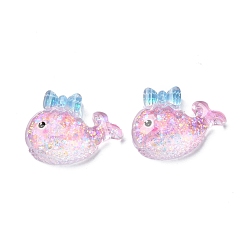 Fish Transparent Epoxy Resin Decoden Cabochons, with Paillettes, Fish with Bowknot, 19x25.5x8mm