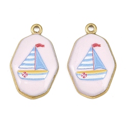 Voilier Pendentifs imprimés en acier inoxydable émaillé, breloques octogonales, placage ionique (ip), réel 304 k plaqué or, charmes de voiliers, 18mm, Trou: 25x15.5x3mm