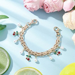 Light Gold Ручки для сумок с железной цепью, вишня, с подвеской из искусственного жемчуга и сплава страз из АБС-пластика, золотой свет, 240 мм