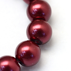 Dark Red Baking Painted Pearlized Glass Pearl Round Bead Strands, Brown, 4~5mm, Hole: 1mm, about 210pcs/strand, 31.4 inch