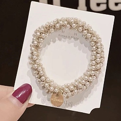 Желтая Старая Ткань  Fashiona пластиковые эластичные резинки для волос с имитацией жемчуга, аксессуары для волос из конского хвоста для девочек и женщин, старое кружево, 60 мм