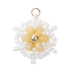 Желтый Подвески в виде граненых цветов из натурального малазийского нефрита, окрашенного медной проволокой., подвески из бисера со стеклянными бусинами, золотые, желтые, 22x20x5 мм, Перейти кольцо: 3.7x0.5 мм, Внутренний диаметр: 2.7 мм.