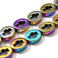 (966) Внутренний цвет Кристалл / Лиловато-лиловый на подкладке Гальванические нити из синтетических немагнитных гематитовых бусин, овальные с крестом, с покрытием цвета радуги, 10x8x3 мм, отверстие : 0.9 мм, около 40 шт / нитка, 15.75'' (40 см)