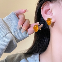 Nuggets Alloy Stud Earring, with Sterling Silver Pin and Resin, Golden, Nuggets, 22x22mm