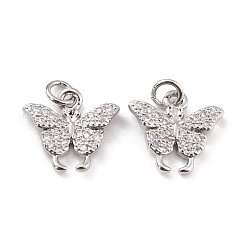 Платина Латунные микро проложить кубического циркония подвески, с прыжковых колец, долговечный, без кадмия и без свинца, бабочка, платина, 10.5x11.5x2 мм, отверстие : 2.6 мм
