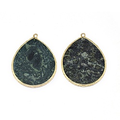 Kambaba Jasper Natural Kambaba Jasper Pendants, with Brass Findings, teardrop, Golden, 44~45x34~35x2mm, Hole: 2mm