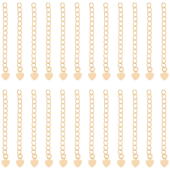 Настоящее золото 18K 24шт. латунный удлинитель цепи, без никеля , концевые цепи с вкладками в форме сердца, реальный 18 k позолоченный, 53 мм