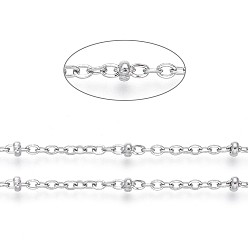 Stainless Steel Color Tarnish Resistant 304 Stainless Steel Satellite Chains, Soldered, with Rondelle Beads, Stainless Steel Color, 1.5~2mm, Link: 2x1.5x0.3mm