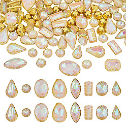 Crystal AB 100Pcs Glass Sew on Rhinestones, with Alloy Findings, Mixed Shapes, Faceted, Golden, Crystal AB, 7~15x7~11x4.5~6mm, Hole: 0.8~1.4mm
