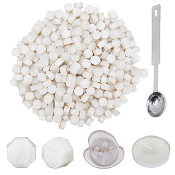 (404) Непрозрачное AB Кислое яблоко 400шт восьмиугольные частицы сургуча, с ложкой из нержавеющей стали ПК, свечами из ПК и пинцетом из железного бисера из ПК., для ретро печать печать, цветочный белый, частицы сургуча восьмиугольник: 1 мм