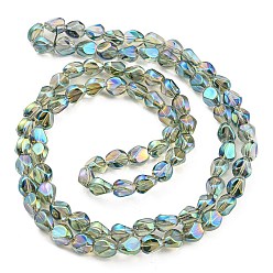 Dark Sea Green Full Rainbow Plated Electroplate Transparent Glass Beads Strands, Faceted Polygon, Dark Sea Green, 7.5x6x6.8mm, Hole: 1mm, about 90pcs/strand, 26.85 inch(68.2cm)
