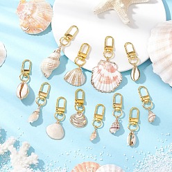 Золотой Гальванические подвесные украшения в виде ракушек, Поворотные застежки из сплава, подвески для украшений сумок, золотые, 50.5~77 мм, 12 шт / комплект