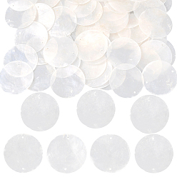 Белый 60шт. натуральные подвески-соединители из ракушек Capiz, срез, плоские круглые ссылки, белые, 49.5x0.8 мм, отверстие : 1.6 мм