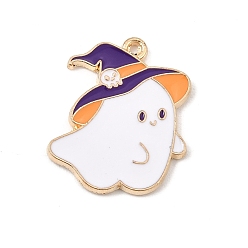 Ghost Подвески из сплава хэллоуина с эмалью, золотые, призрак с амулетом в виде черепа, 24x19.5x1.5 мм, отверстие : 1.6 мм