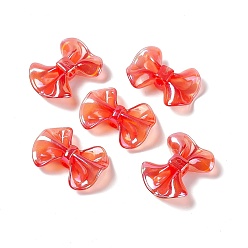 Оранжево-Красный УФ-покрытие радужными переливающимися акриловыми бусинами, бантом, оранжево-красный, 31x23x9.5 мм, отверстие : 3.5 мм