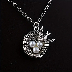 Античное Серебро Ожерелья из сплава и искусственного жемчуга, Птичье гнездо, античное серебро, 20.08 дюйм (51 см)