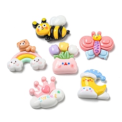 Mixed Shapes Непрозрачная смола декодирует кабошоны, для изготовления ювелирных изделий, радуга/пчелы/облако, разнообразные, 20~27x23~30x7~9 мм