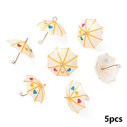 Белый 10 кулоны из смолы, С золотыми результатами железа, 3 d зонт, белые, 19x22x22 мм, отверстие : 2 мм