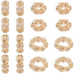 Настоящее золото 18K 20 шт. 2 стили латунные микро-паве кубические циркониевые европейские бусины, бусины с большим отверстием, маргаритка, реальный 18 k позолоченный, 7.8~9.5x8~9.5x3.8~4 мм, отверстие : 4~6 мм, 10 шт / стиль