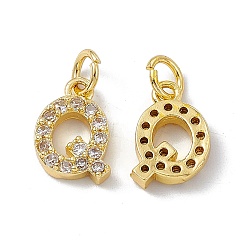 Letter Q Real 18K Gold Plated Brass Micro Pave Clear Cubic Zirconia Charms, with Jump Ring, Letter.Q, 11.5x9x2.5mm, Hole: 3.4mm