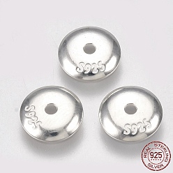 Silver 925 Sterling Silver Bead Caps, Apetalous, with 925 Stamp, Flat Round, Silver, 7x1mm, Hole: 1mm, about 6mm inner diameter