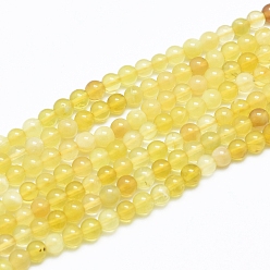 Yellow Opal Natural Yellow Opal Beads Strands, Grade A, Round, 4~4.5mm, Hole: 0.6mm, about 95 pcs/Strand, 14.96 inch(38cm)