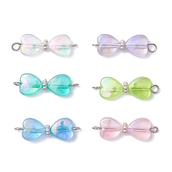 Нержавеющая Сталь Цвет Подвески-коннекторы из прозрачного акрила цвета AB, двойные сердечки с 304 двойными петлями из нержавеющей стали, разноцветные, цвет нержавеющей стали, 24~25x8.5x4 мм, отверстие : 2 мм