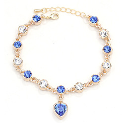 Индийский Розовый Браслеты из сплава rhinestone из сплава, браслеты-цепочки для женщин, сердце, золотые, индийский розовый, 6.30 дюйм (16 см)