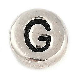 Letter G 925 плоские круглые бусины из стерлингового серебра с буквами, с печатью 925, античное серебро, Буква G, 6.5x3 мм, отверстие : 1.2 мм