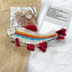 Светло-Вишневый Акриловые заколки-когти с морскими мотивами, рыба, светло-вишневый, 50x130x36 мм