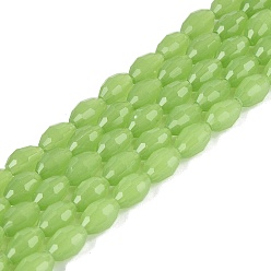 Light Green Imitation Jade Glass Beads Strands, Rice, Faceted, Light Green, 8~9x5~6mm, Hole: 0.9~1mm, about 67~68pcs/strand, 22.83~23.62 inch(58~60cm)