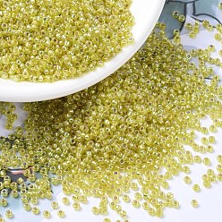 (RR1006) Silverlined Yellow AB Миюки круглые бусины рокайль, японский бисер, (rr 1006) серебристый желтый ab, 11/0, 2x1.3 мм, Отверстие: 0.8 мм, о 1100 шт / бутылка, 10 г / бутылка