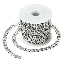 Stainless Steel Color 2.5M 304 Stainless Steel Curb Chains, Unwelded, with Spool, Stainless Steel Color, 8x6x2mm, about 8.20 Feet(2.5m)/Set