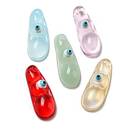 Mixed Color Transparent Glass with Enamel Pendants, Pea with Evil Eye Charms, Mixed Color, 25.5~26x9.5~10x6~7mm, Hole: 1mm
