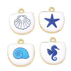 Mixed Color Printed Brass Pendants, Arch Charms, Rack Plating, Long-Lasting Plated, Lead Free & Cadmium Free, Real 18K Gold Plated, Mixed Color, 22x20.5x3.5mm, Hole: 2.5mm