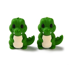 Grün 3 Silikonperlen mit Tiermotiven, Fokalperlen, Dinosaurier, grün, 29x23x17 mm