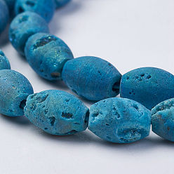 Bleu Clair Brins de perle d'agate géode naturelle électrodéposée, tambour, bleu clair, 8~8.5x6mm, Trou: 1mm, Environ 24 pcs/chapelet, 7.87 pouce
