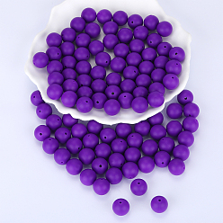 Indigo Round Silicone Focal Beads, Chewing Beads For Teethers, DIY Nursing Necklaces Making, Indigo, 15mm, Hole: 2mm