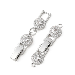 Platinum SHEGRACE Brass Micro Pave Clear Cubic Zirconia Fold Oval Clasps, Flat Round, Cadmium Free & Lead Free & Nickel Free,, Platinum, 37x7.5x4mm