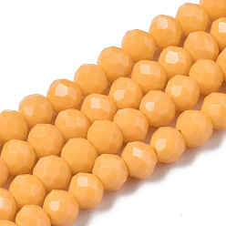 Goldenrod Opaque Solid Color Glass Beads Strands, Faceted, Rondelle, Goldenrod, 4x3mm, Hole: 0.4mm, about 123~127pcs/strand, 17~17.5 inch(43~44cm)