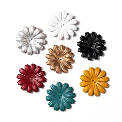 Mixed Color Multi-Petal Eco-Friendly Cowhide Bead Cap, Flower, Mixed Color, 34x5mm, Hole: 1.5mm