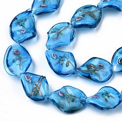 Light Sky Blue Handmade Gold Sand Lampwork Beads, Twist, Light Sky Blue, 20~21x15~16x8~10mm, Hole: 1~1.4mm