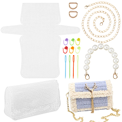 Mixed Color DIY Plastic Knitting Crochet Bag Making Kits, 1Pc Plastic Imitation Pearl Round Beaded Bag Extender Chains and 1Pc Alloy Twisted Chain Purse Chains, Mixed Color