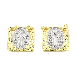 (52) Непрозрачная лаванда Латунные подвески, с целью перехода в кольце, долговечный, без свинца и без кадмия, квадрат со святым шармом, разноцветные, 18.5x18.5x2 мм, отверстие : 3.4 мм