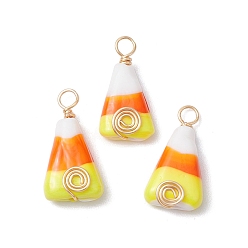 Желтый Подвески лэмпворк ручной работы, конфетная кукуруза с медной проволокой, желтые, 22x11x5.5 мм, отверстие : 3 мм