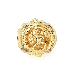 Скорпион Латунные микро проложить кубического циркония бусы, двенадцать созвездий, реальный 18 k позолоченный, Скорпион, 9x9x10 мм, отверстие : 2.7 мм