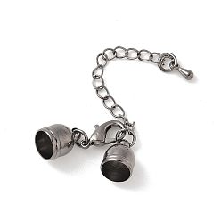 Черный Цвет Металла Латунный удлинитель цепи, с концами шнура и защелками лобстера, металлический черный , 33 мм, отверстие: 4.5 мм, конец шнура: 6x9 мм