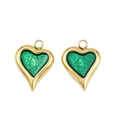 Зеленый лайм 304 нержавеющей стальной эмали подвески, сердце прелести, ионное покрытие (ip), ручная полировка, реальный 18 k позолоченный, зеленый лайм, 13.5x10x2.5 мм, отверстие : 1.6 мм