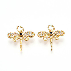 Настоящее золото 18K Латунные микро проложить кубического циркония прелести, стрекоза, с целью перехода в кольце, без кадмия и без свинца, реальный 18 k позолоченный, 15x17.5x4 мм, отверстие : 3.5 мм