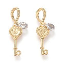 Real 18K Gold Plated Brass Pendants, Long-Lasting Plated, Heart Key with Lock, Real 18K Gold Plated, 28mm, Hole: 4.5x6mm
